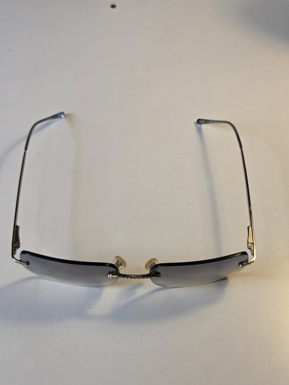 CHANEL Rimless Sunglasses Silver with Blue Gradient Lenses - Picture 5 of 14